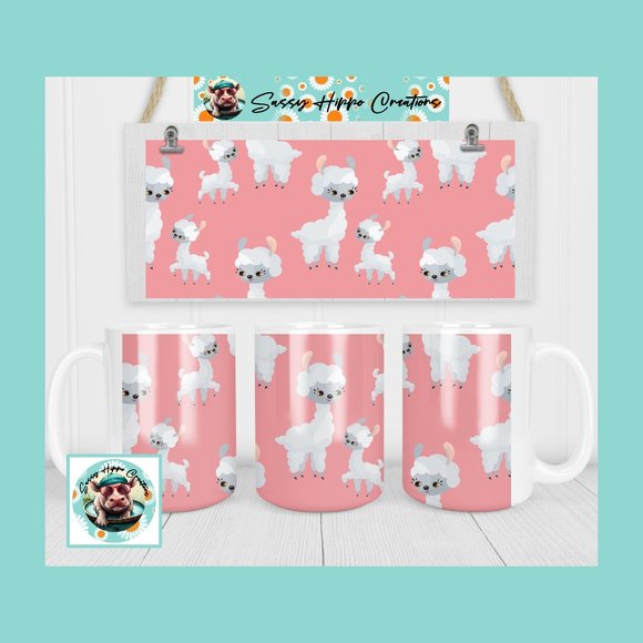 Ceramic Coffee Mug Adorable Llama in Pink Alpaca Baby Cria 15oz Hand Sublimated - Picture 1 of 4